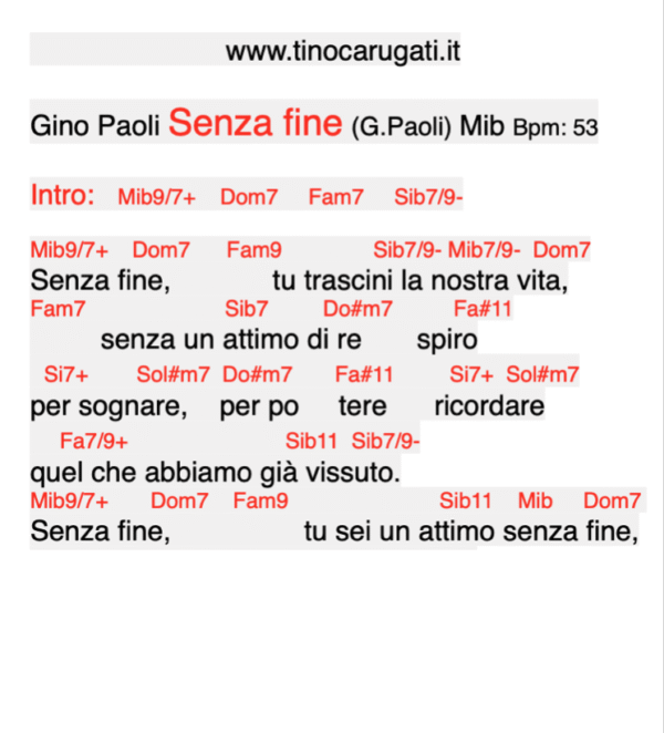 "SENZA FINE"  Gino Paoli - Testo con Accordi