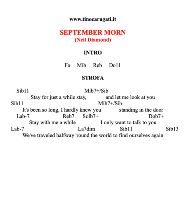 "SEPTEMBER MORN"  Neil Diamond - Testo con Accordi