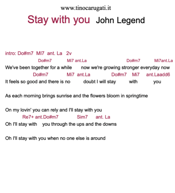 "STAY WITH YOU"  John Legend - Testo con Accordi