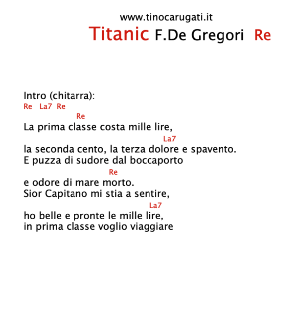 "TITANIC"  Francesco De Gregori - Testo con Accordi
