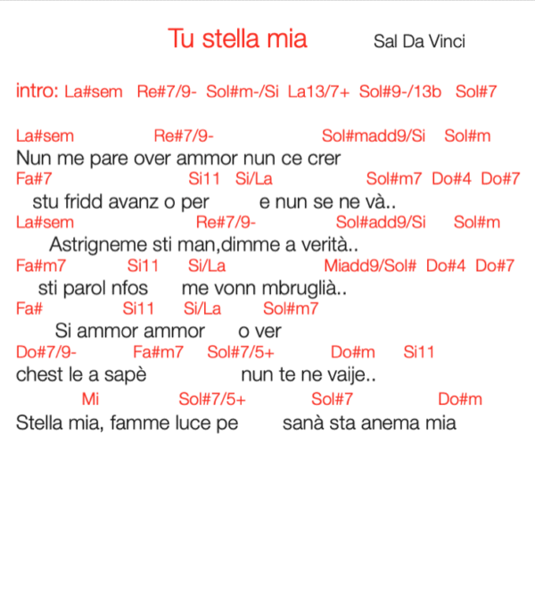 "TU STELLA MIA"  Sal Da Vinci - Testo con Accordi
