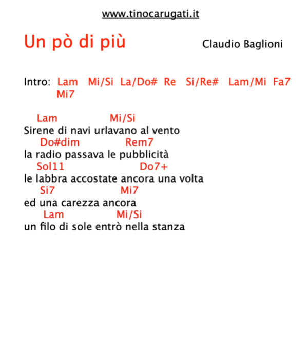 "UN PO' DI PIU'"  Claudio Baglioni - Testo con Accordi