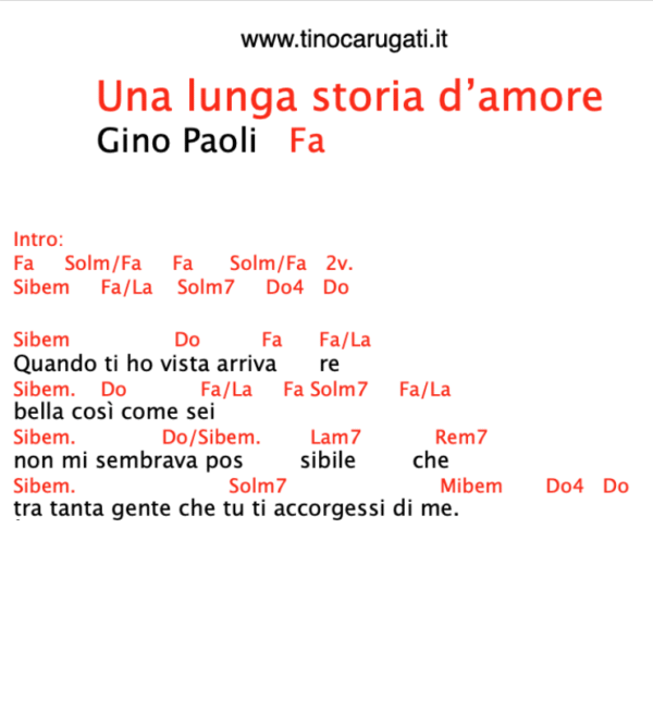 "UNA LUNGA STORIA D'AMORE"  Gino Paoli - Testo con Accordi