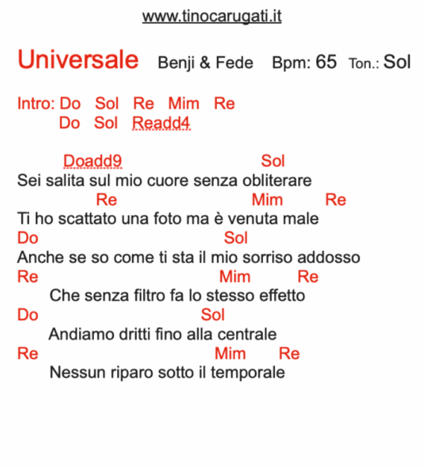 "UNIVERSALE"  Benji & Fede - Testo con Accordi