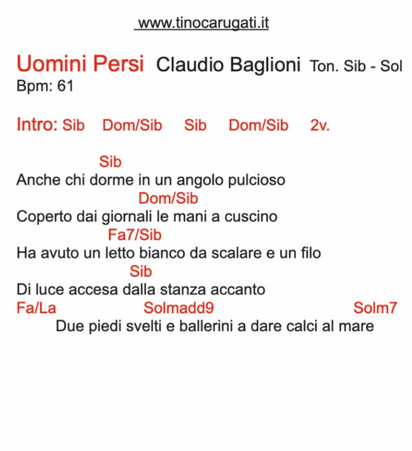 "UOMINI PERSI"  Claudio Baglioni - Testo con Accordi