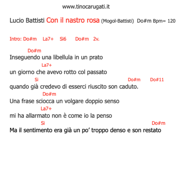 "CON IL NASTRO ROSA"  Lucio Battisti - Testo con Accordi