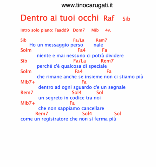 "DENTRO AI TUOI OCCHI"  Raf - Testo con Accordi