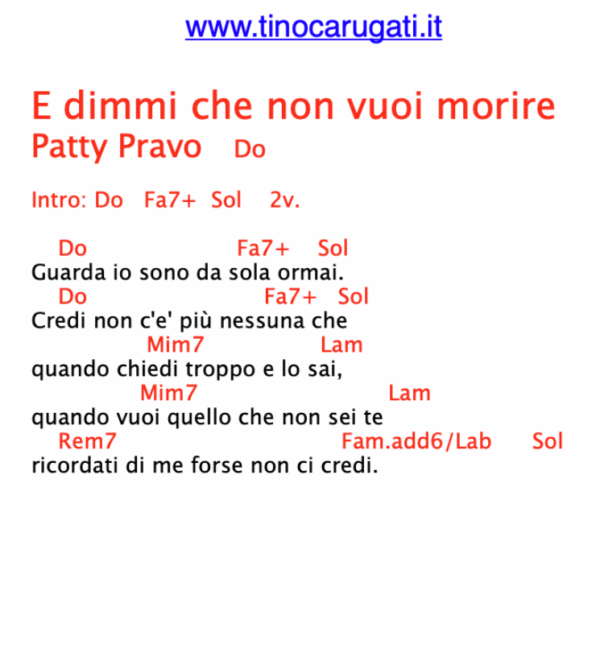 "E DIMMI CHE NON VUOI MORIRE"  Patty Pravo - Testo con accordi
