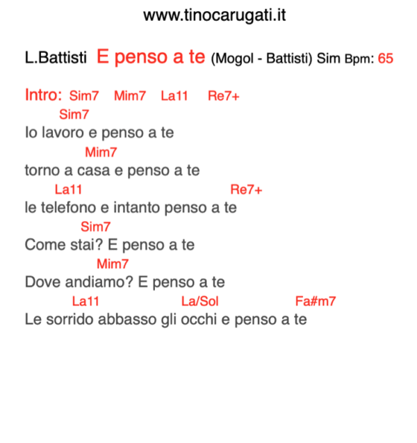 "E PENSO A TE"  Lucio Battisti - Testo con Accordi