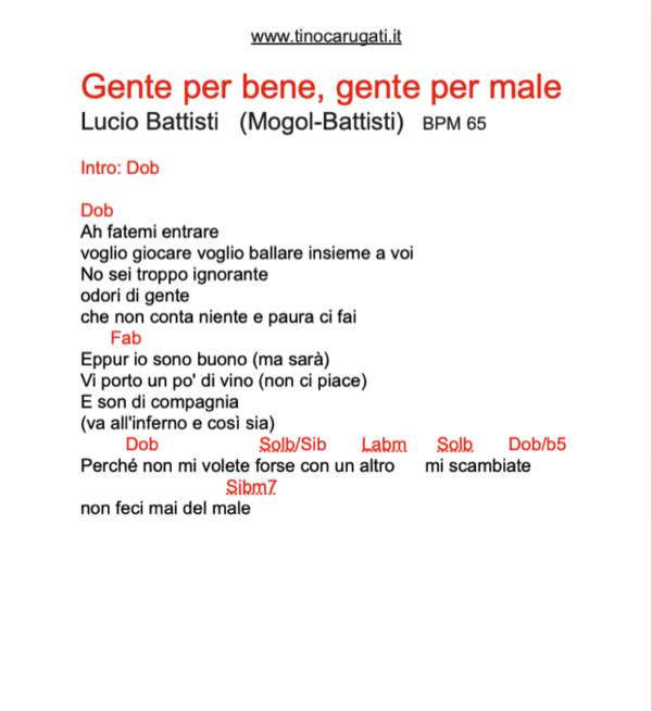 "GENTE PER BENE, GENTE PER MALE"  Lucio Battisti - Testo con Accordi