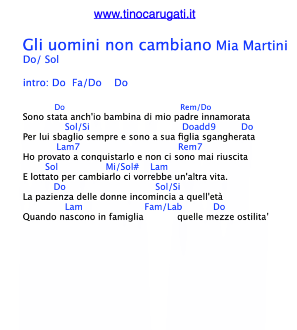 "GLI UOMINI NON CAMBIANO"  Mia Martini - Testo con Accordi