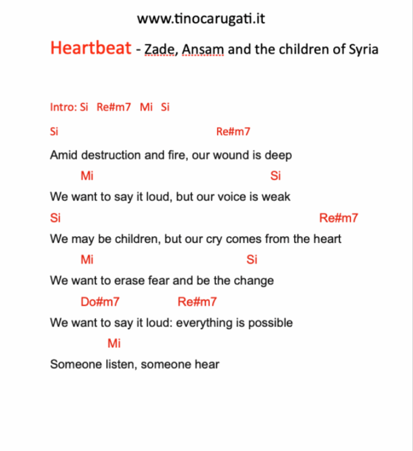 "HEARTBEAT"  Zade, Ansam and the children of Syria - Testo con Accordi