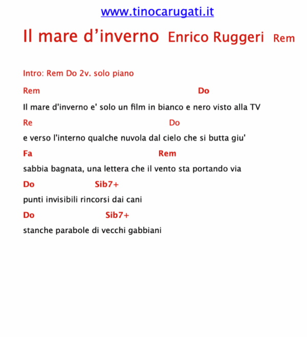 "IL MARE D'INVERNO"  Enrico Ruggeri - Testo con Accordi