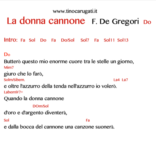 "LA DONNA CANNONE"  Francesco De Gregori - Testo con Accordi