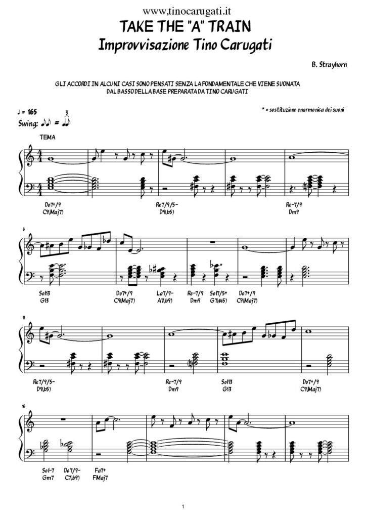 Spartito Pianoforte "TAKE THE 'A' TRAIN - Fedele all'esecuzione video YT (v.sotto)