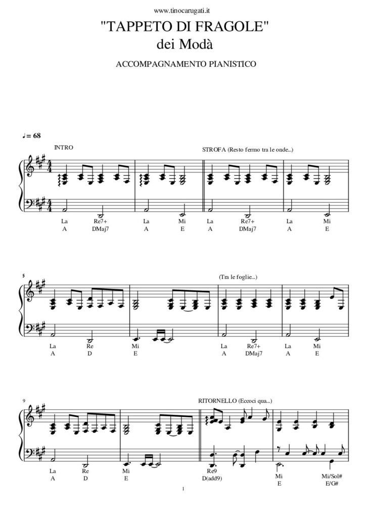 Spartito Pianoforte "TAPPETO DI FRAGOLE" Modà