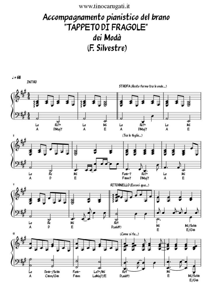 Spartito Pianoforte "TAPPETO DI FRAGOLE" Modà