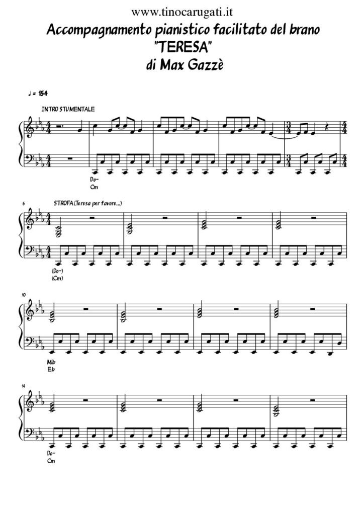Spartito Pianoforte "Teresa" Max Gazzè