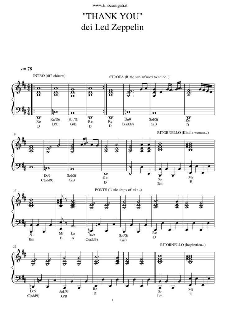 Spartito Pianoforte "THANK YOU" Led Zeppelin