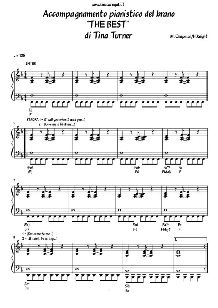 Spartito Pianoforte "THE BEST" Tina Turner
