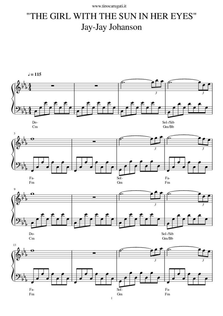 Spartito Pianoforte "THE GIRL WITH THE SUN IN HER EYES" Jay-Jay Johnson