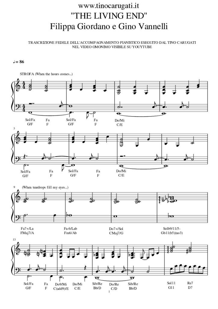 Spartito Pianoforte "THE LIVING END" Filippa Giordano & Gino Vannelli