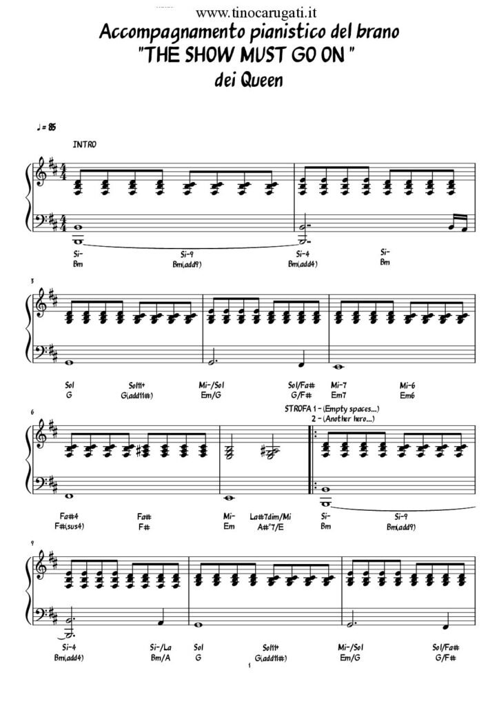 Spartito Pianoforte "THE SHOW MUST GO ON" The Queen