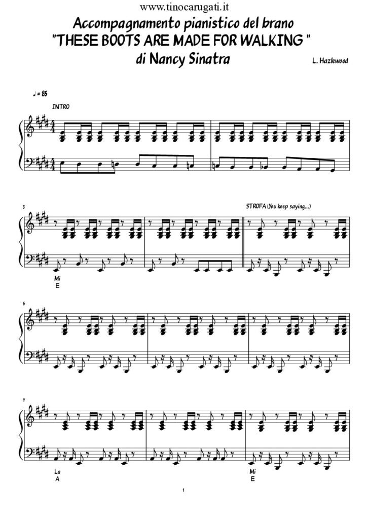 Spartito Pianoforte "THESE BOOTS ARE MADE FOR WALKING" Nancy Sinatra