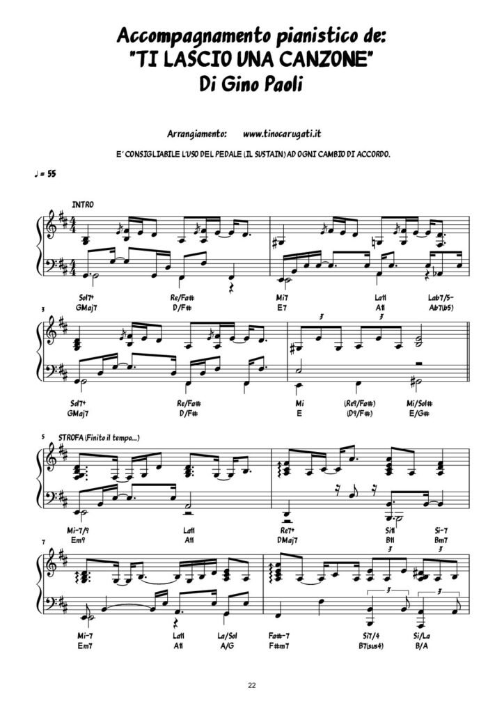 Spartito Pianoforte "TI LASCIO UNA CANZONE" Gino Paoli