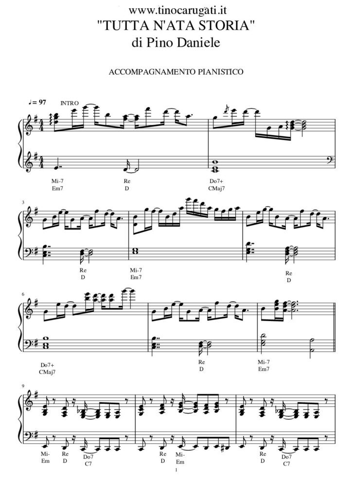 Spartito Pianoforte "TUTTA N'ATA STORIA" Pino Daniele