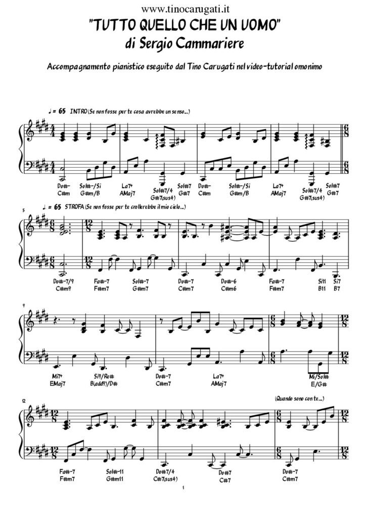 Spartito Pianoforte "TUTTO QUELLO CHE UN UOMO" Sergio Cammariere