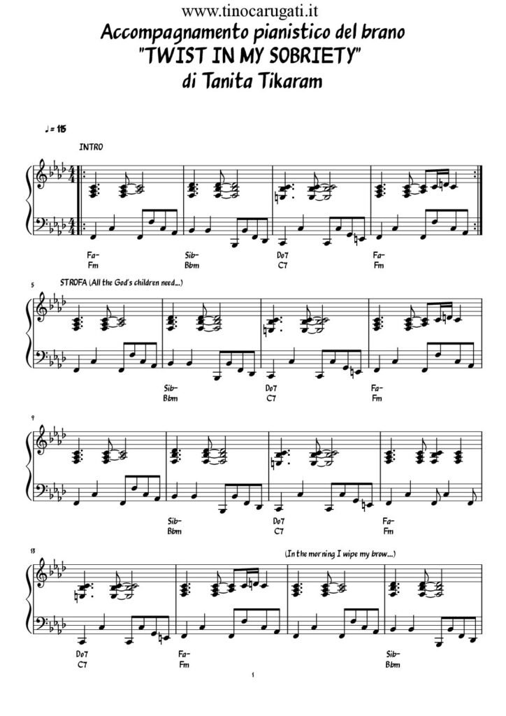 Spartito Pianoforte "TWIST IN MY SOBRIETY" Tanita Tikaram