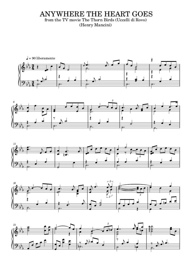 Spartito Pianoforte "UCCELLI DI ROVO" Henry Mancini