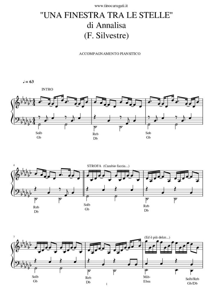 Spartito Pianoforte "UNA FINESTRA TRA LE STELLE" Annalisa