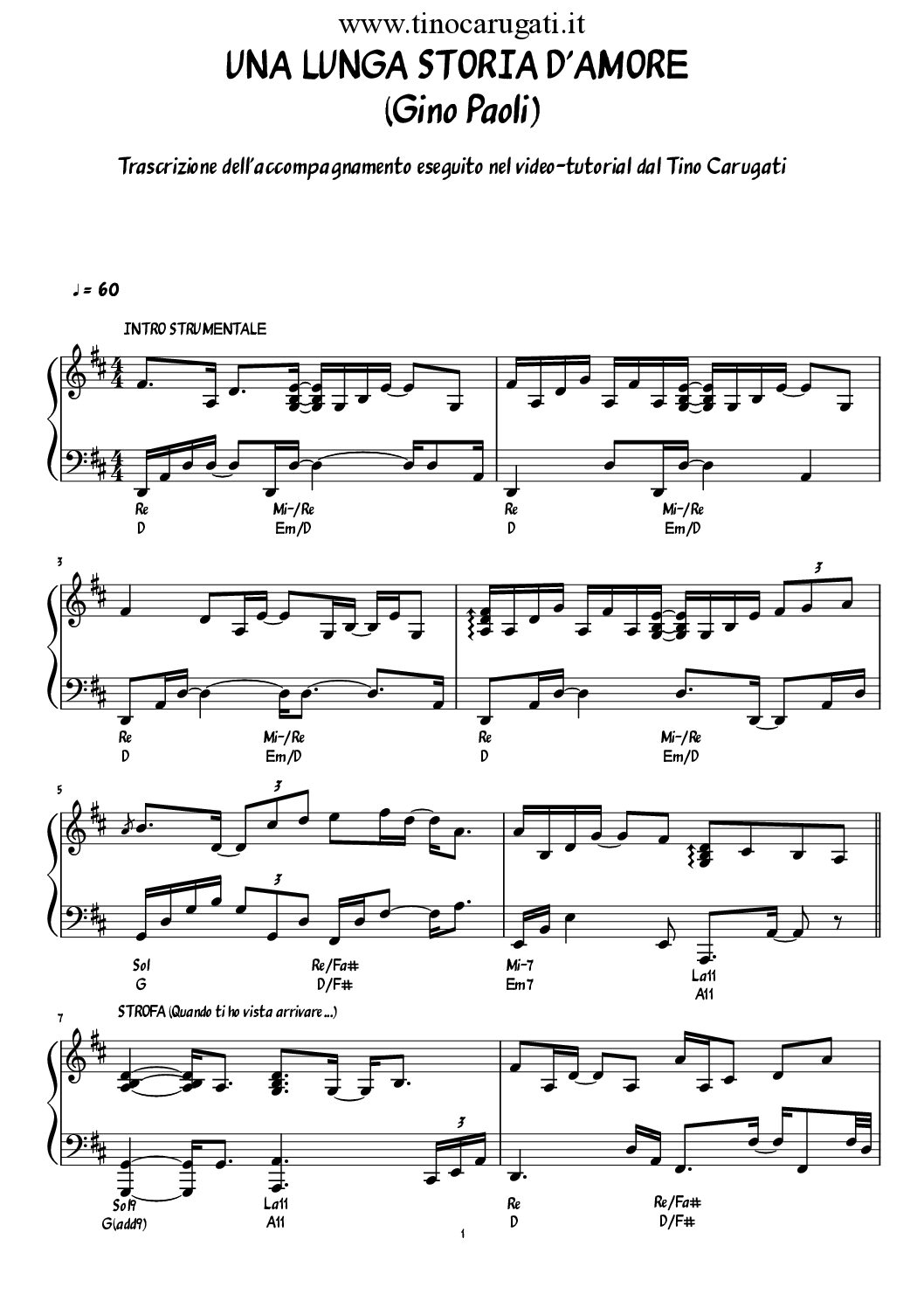 Spartito Pianoforte "UNA LUNGA STORIA D'AMORE" Gino Paoli