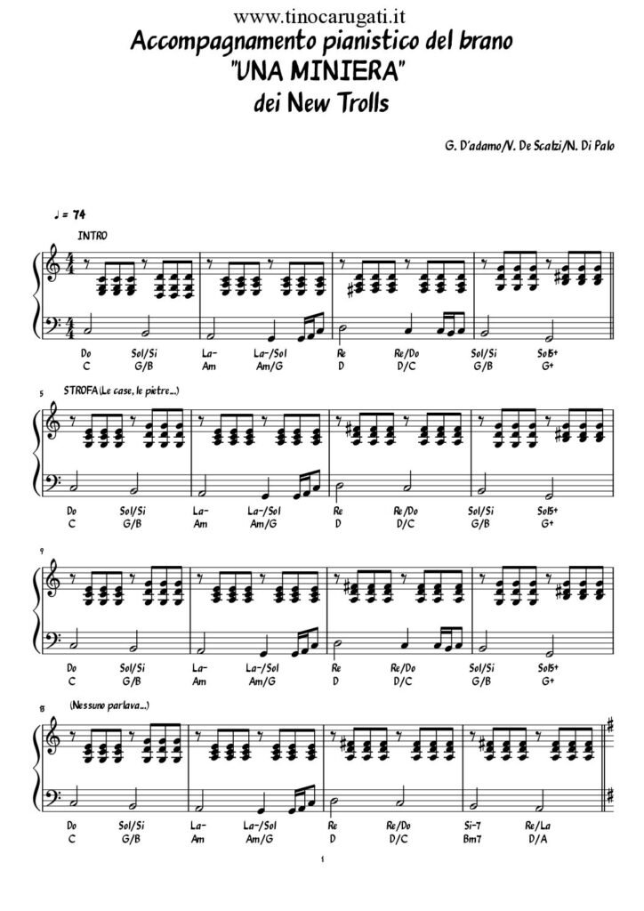 Spartito Pianoforte "UNA MINIERA" New Trolls