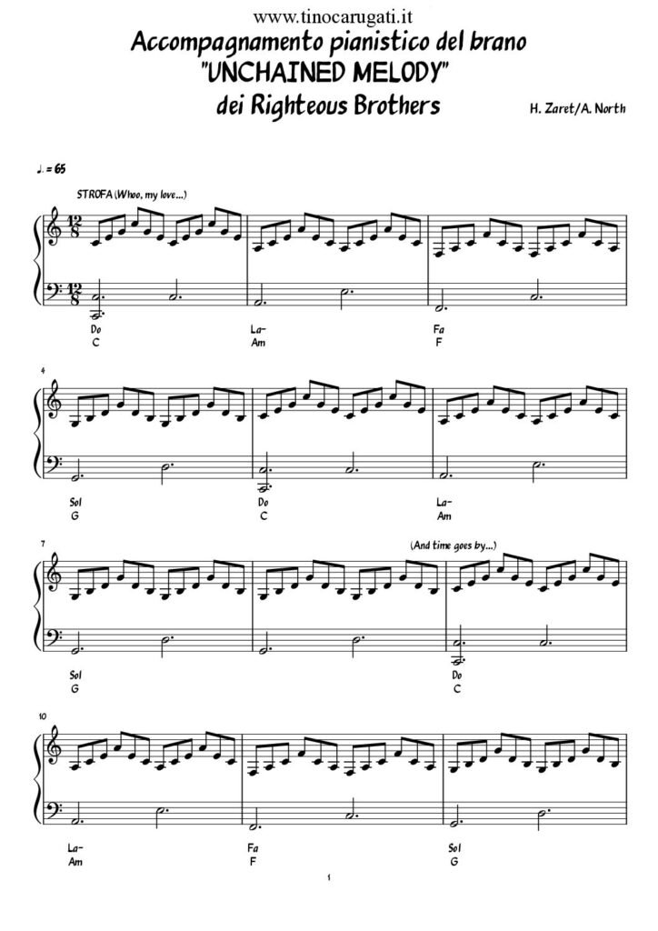 Spartito Pianoforte "UNCHAINED MELODY" Righteous Brothers