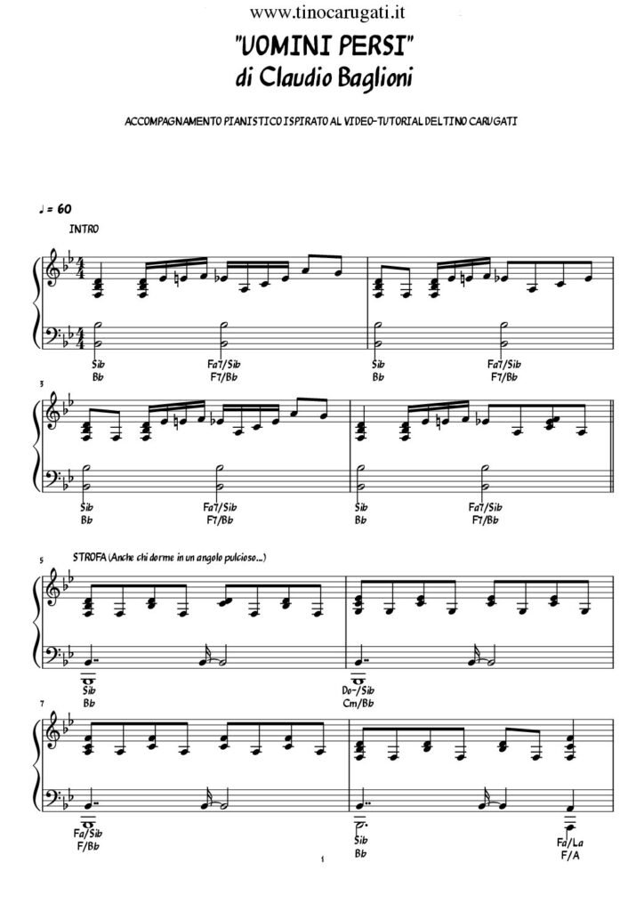 Spartito Pianoforte "UOMINI PERSI" Claudio Baglioni