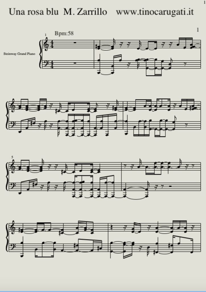 Spartito Pianoforte "UNA ROSA BLU" Michele Zarrillo