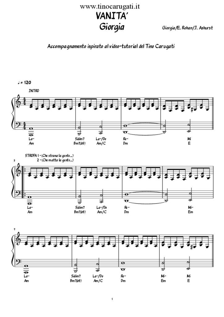 Spartito Pianoforte "VANITA'" Giorgia