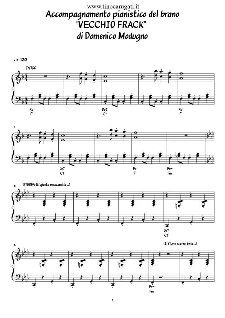 Spartito Pianoforte "VECCHIO FRAC" Domenico Modugno