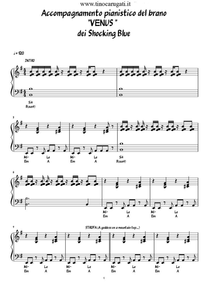 Spartito Pianoforte "VENUS" Shocking Blue