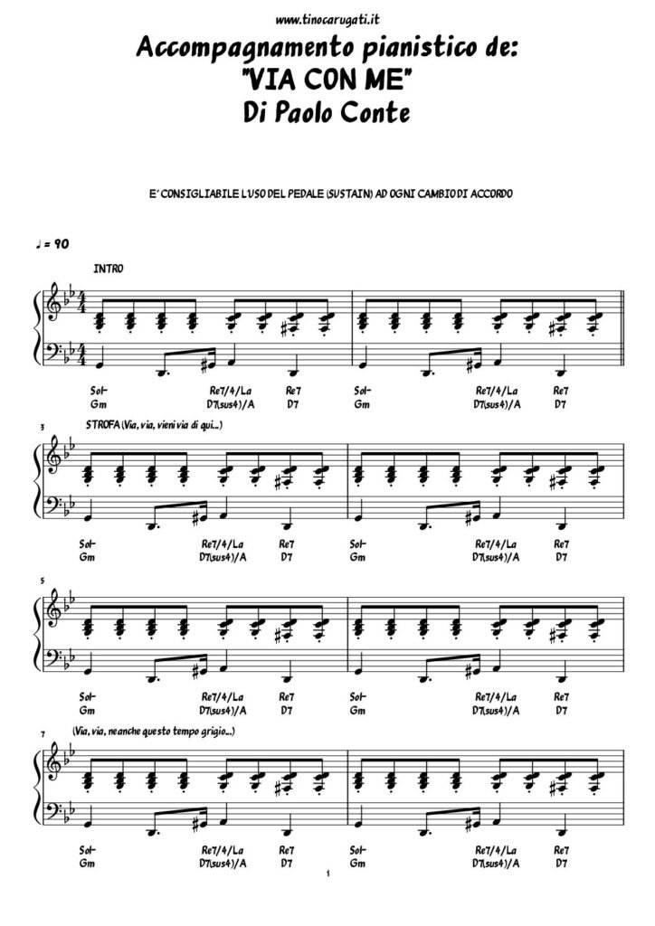 Spartito Pianoforte "VIA CON ME" Paolo Conte