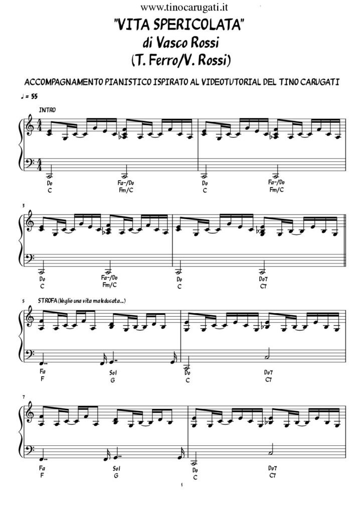 Spartito Pianoforte "VITA SPERICOLATA" Vasco Rossi