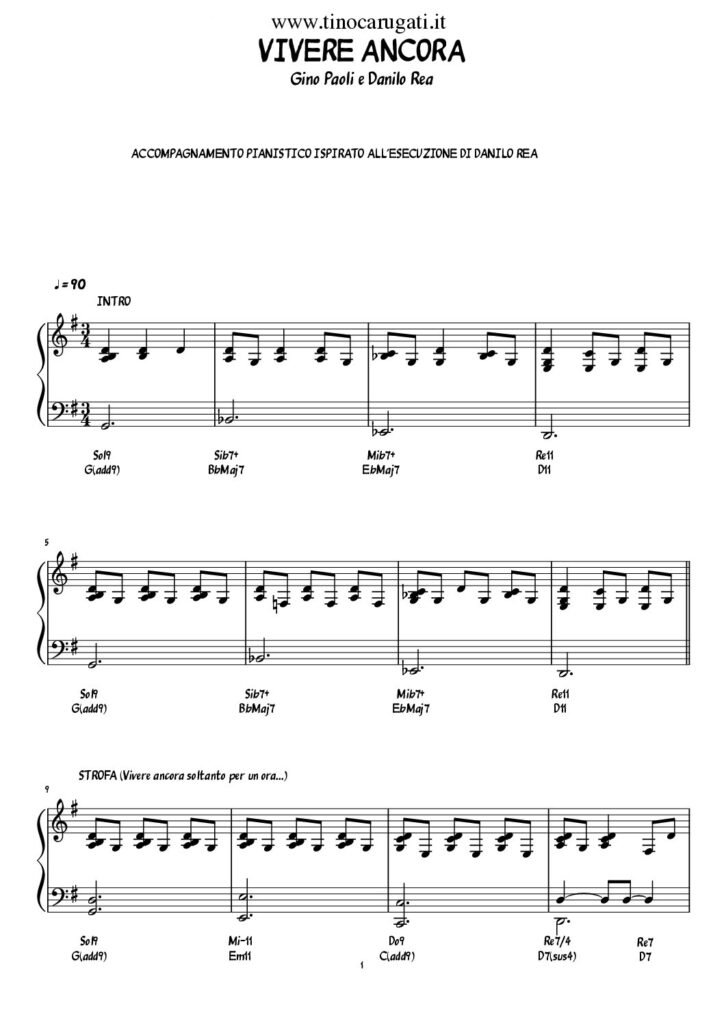 Spartito Pianoforte "VIVERE ANCORA" Gino Paoli