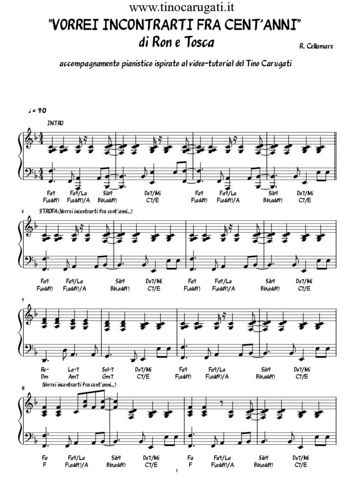 Spartito Pianoforte "VORREI INCONTRARTI FRA CENT'ANNI" Ron & Tosca