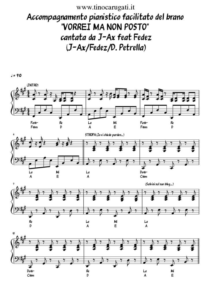 Spartito Pianoforte "VORREI MA NON POSTO" Fedez & J-Ax