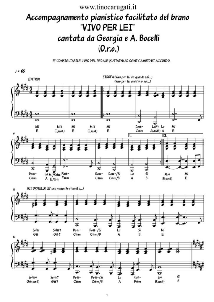 Spartito Pianoforte "VIVO PER LEI" Andrea Bocelli e Giorgia