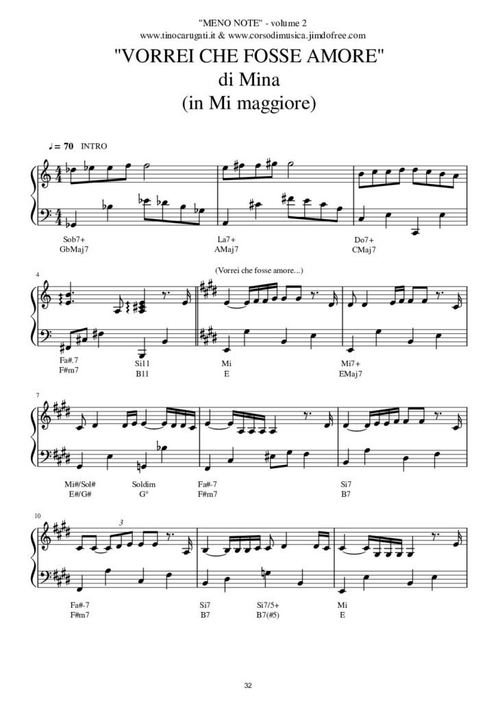 Spartito Pianoforte "VORREI CHE FOSSE AMORE" Mina - In pianismo melodico facilitato
