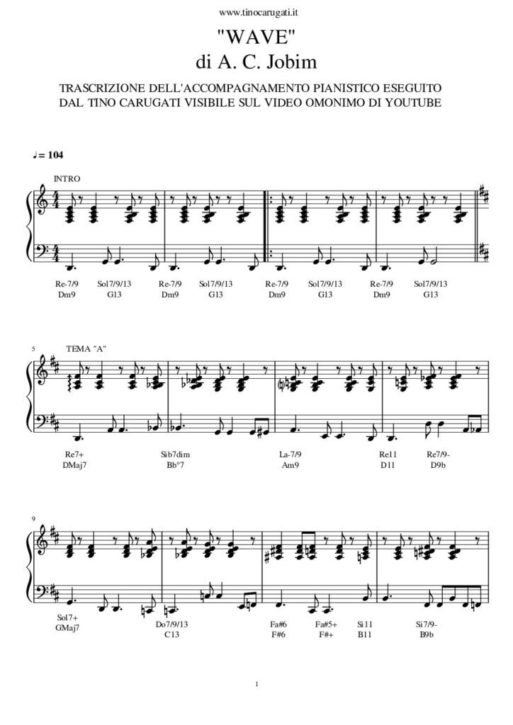 Spartito Pianoforte "WAVE" Tom Jobim